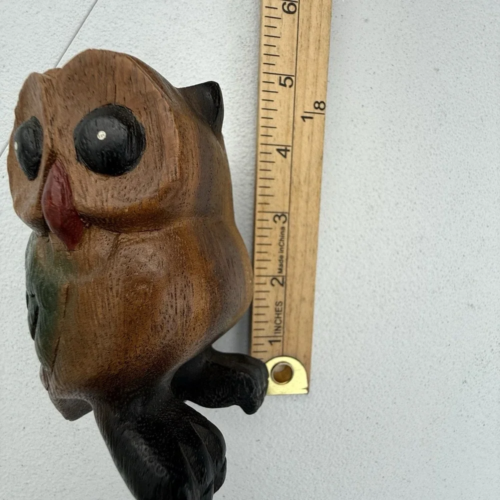 Vintage Folk Art Hand Carved Painted Wood Bird Owl‎ Figurine Primitive 7